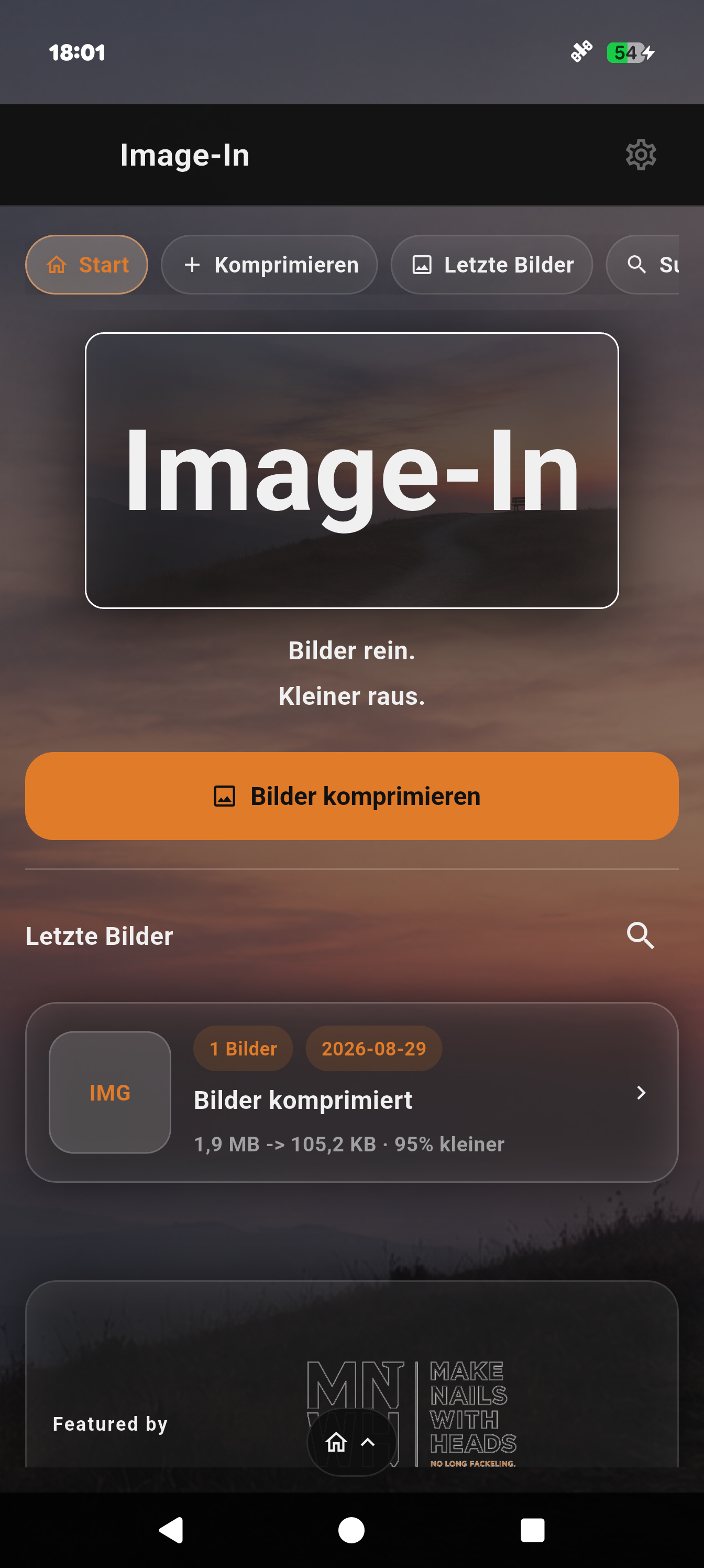 Startseite von Image-In auf einem Pixel 9 Pro XL
