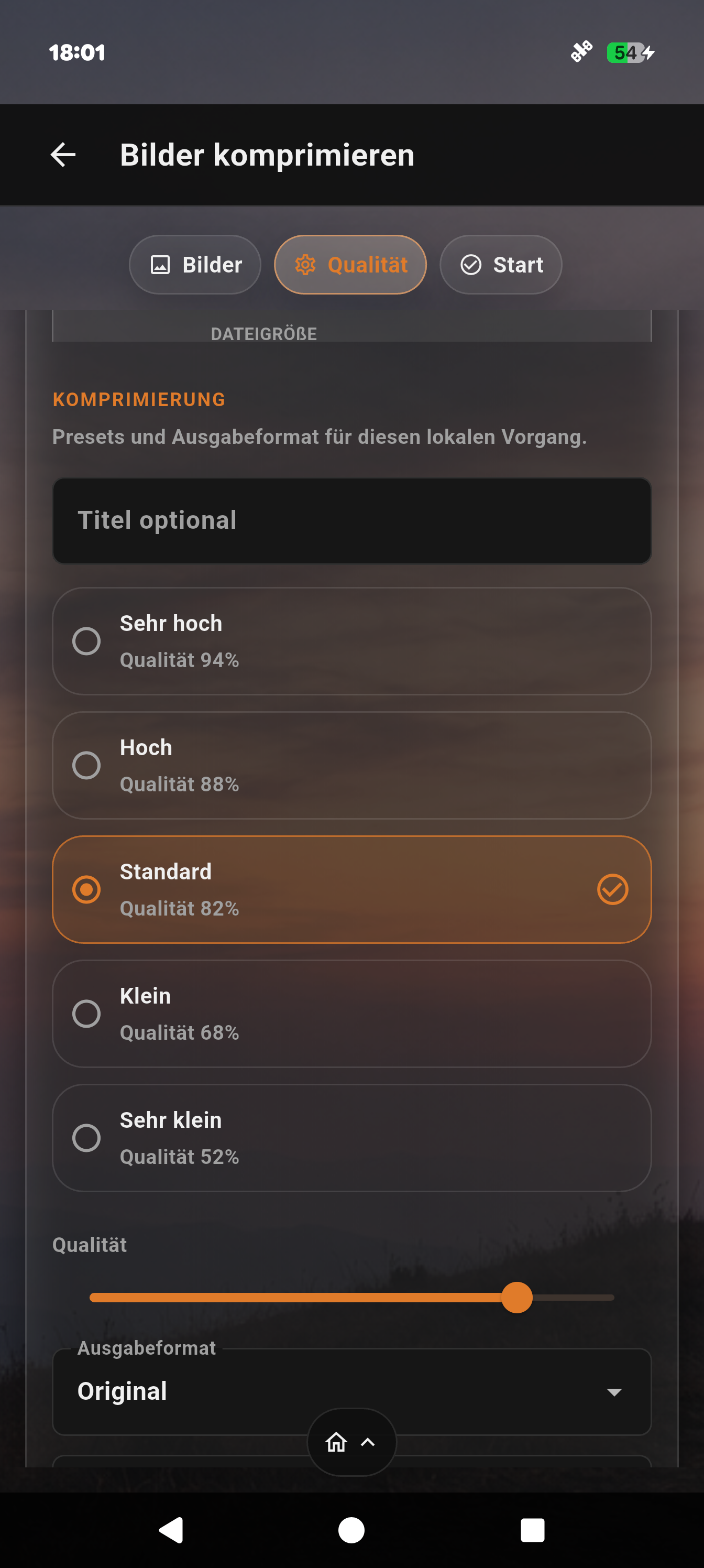 Qualitätsauswahl mit fünf Presets und stufenlosem Regler