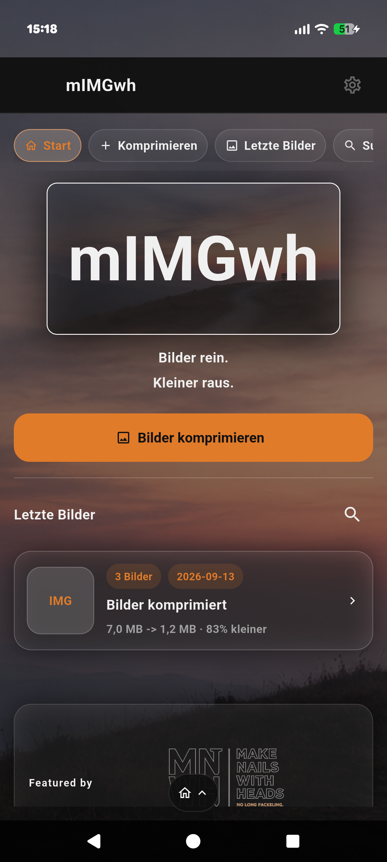 Startseite von mIMGwh auf einem Pixel 9 Pro XL